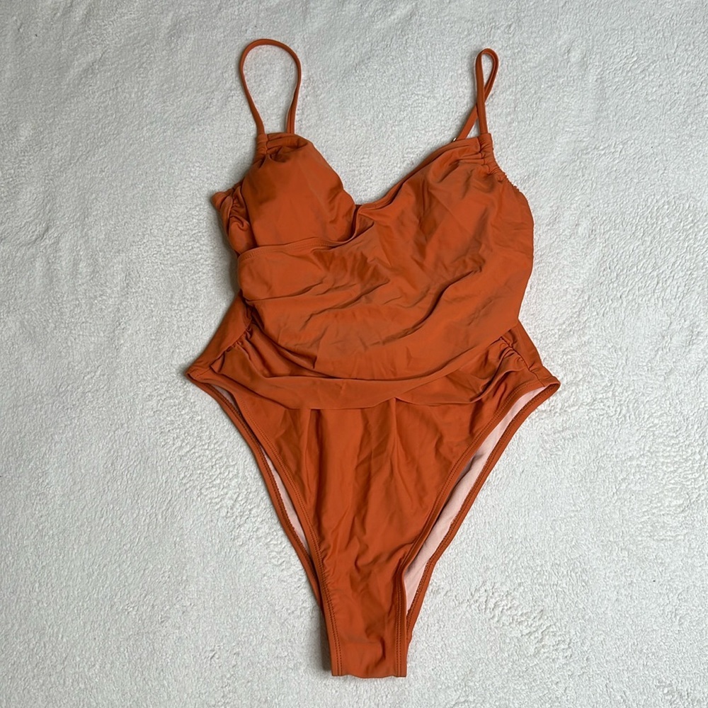 NEW! Orange one piece, modest‎ size large swimsuit.
